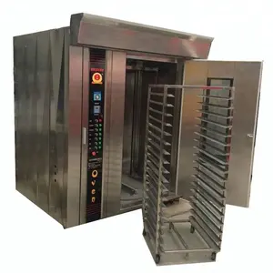 Forno rotativo para assar pão elétrico, ar quente, forno a gás industrial para pão com carrinho