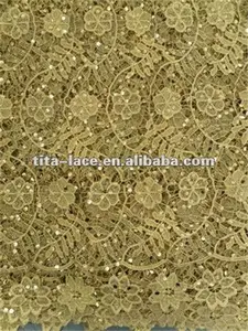 Fabric fashion french gold sequin lace tita 100% cotton embroidered eco-friendly 51''-52"