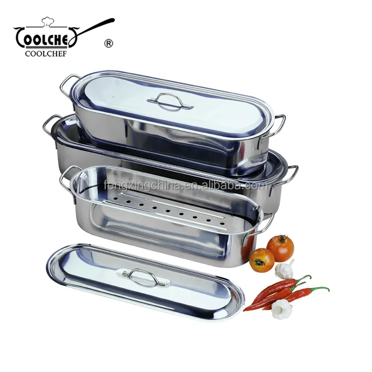 Vendita calda in acciaio inox 3 pezzi pesce bracconiere pesce Steamer con Rack