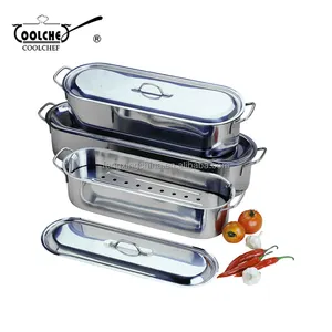 Hot Sales Stainless Steel 3pcs Fish Poacher Fish Steamer with Rack