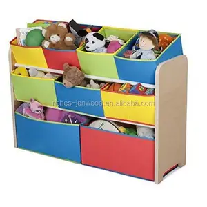 ילדים צעצוע עץ rack עם פחי קופסות אחסון צבעוניות