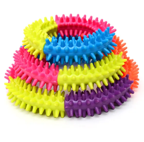 Newest rubber burr and flashing colorful circle pet chew toy