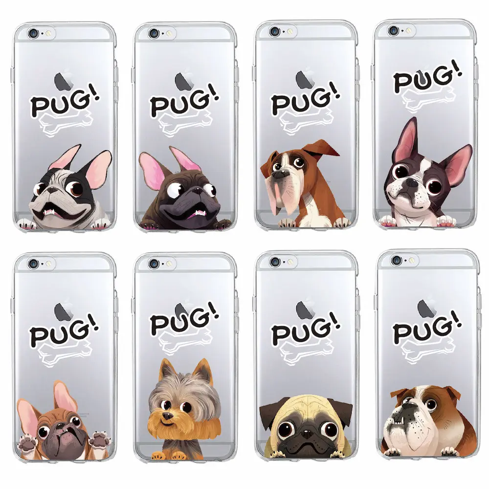 Cartoon Puppy Pug French Bulldog Dog Love Soft Phone Case For iPhone 14 13 Pro