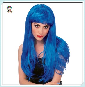 A buon mercato lungo colore <span class=keywords><strong>blu</strong></span> 1980s Glamour celebrità Costume con frange parrucche sintetiche HPC-1357 - Product Image 3