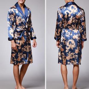 Robe de nuit <span class=keywords><strong>en</strong></span> <span class=keywords><strong>Satin</strong></span> de soie pour hommes, Kimono de luxe, à manches longues, 2019 - Product Image 6