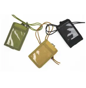 Tactical name hanging cloth bag holder bank card pen ID holder with clear window and rope