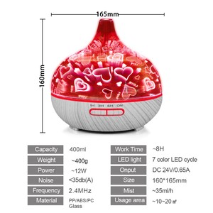 Difusor de aceite esencial de vidrio 3D Family Handy Home, humidificador de grano de madera fresco de gran niebla de 400ML - Product Image 6