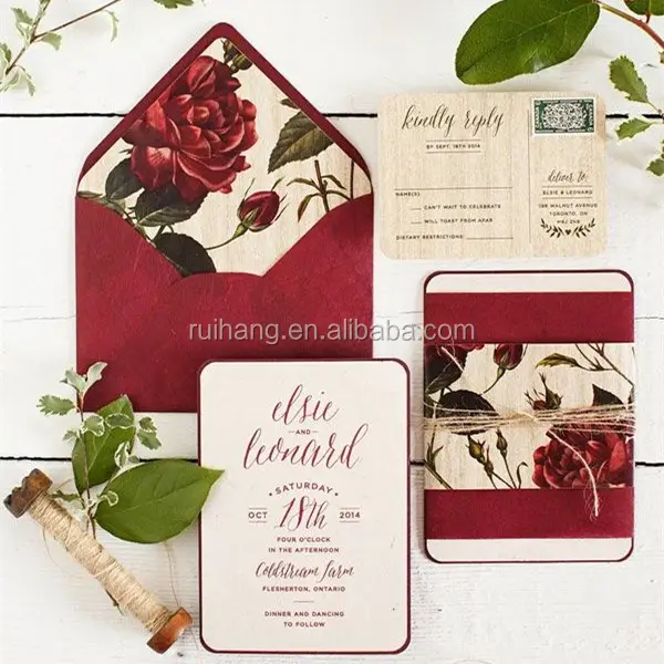 Tarjeta de invitación de boda de flor Rosa dIY con liners sobre para invitaciones de boda