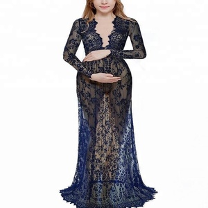 Venta al por mayor transparente 4XL accesorios de fotografía de maternidad Maxi vestido de encaje <span class=keywords><strong>ropa</strong></span> de embarazo vestidos de verano para embarazadas foto artística - Product Image 2