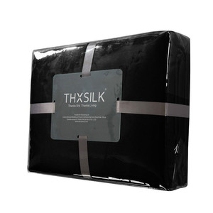 THXSILK 3 teilig Seide Bettwäsche 240 x 220 cm mit 2 Kissenbezüge 80 x 80 cm / 100% Maulbeerseide 19 Momme / Schwarz - Product Image 5