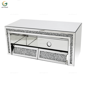 Diamond Crush Living Room Wooden Furniture Modern Mirrored TV Console Cabinet With Showcase and Fireplace