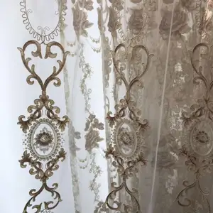 Cortina bordada de estilo russo com tecido transparente, de alta qualidade, luxo, turco, bordado