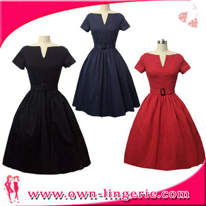 MANGA CORTA SÓLIDO NUEVO VESTIDO del OSCILACIÓN de <span class=keywords><strong>LA</strong></span> VENDIMIA 1950 s ROCKABILLY PINUP VESTIDO PARA LAS MUJERES MÁS EL TAMAÑO - Product Image 1