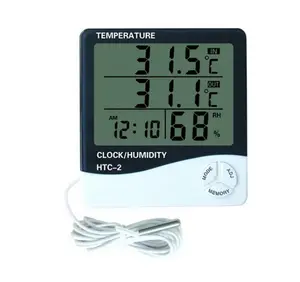 טמפרטורת lcd דיגיטלית מדחום לחות מד שעון htc-2 עם בדיקה