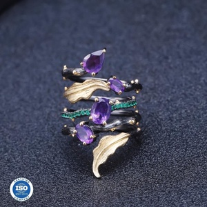 Anel feminino de prata esterlina 925 c4524, anel banhado a ouro com pedra preciosa de ametista natural - Product Image 2
