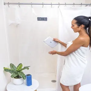Pockets Clear Shower Curtain Liner with Tablet or Phone Holder
