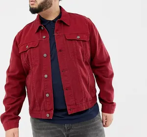 定制超大石洗定制设计男士牛仔红色牛仔夹克