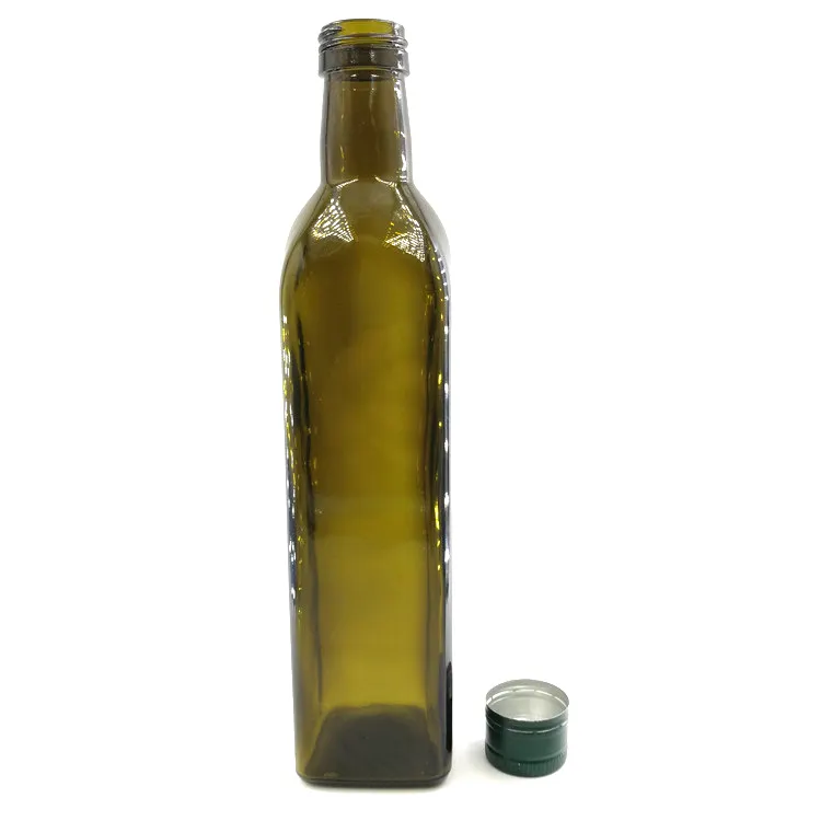 Sfuso 100ml 250ml 500ml 750ml 1L vuoto quadrato verde scuro marascend vetro da cucina bottiglia di olio d'oliva con coperchio