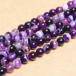 6mm Dyed Purple Striped Agate Gemstone Matte Round Beads For Jewelry Making