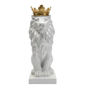 OEM all'ingrosso modern decor statue royal crown lion statua di leone in bianco e nero statue in resina personalizzate