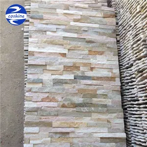 Interior decorativo beige fija pizarra panel de pared de piedra, S forma apiladas cornisa de piedra