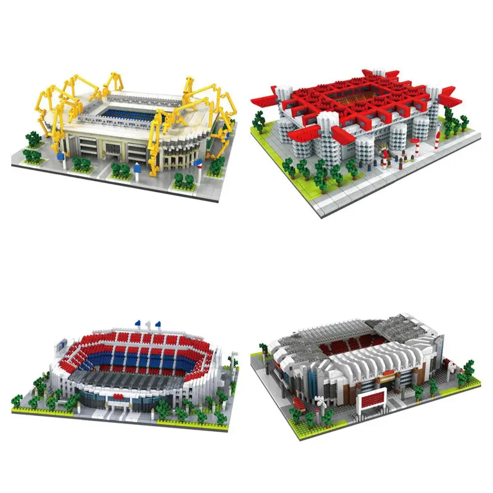 Miniatura de plástico blocos de construção do futebol, modelo de estádio de construção de partículas pequenas