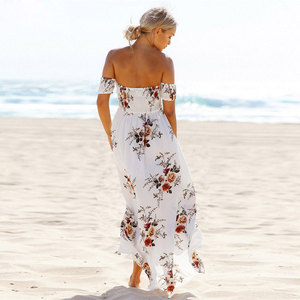 Abito <span class=keywords><strong>lungo</strong></span> in chiffon con stampa floreale abito <span class=keywords><strong>lungo</strong></span> da donna abiti sexy abito estivo da spiaggia con <span class=keywords><strong>spacco</strong></span> bianco - Product Image 2