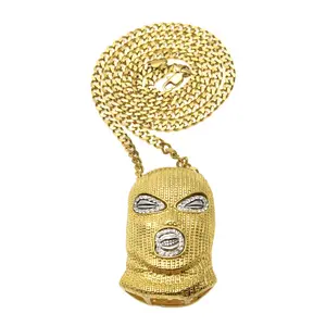 Hip Hop Counter-Strike Terrorist Mask Personalized Necklace 18k Gold Plated AAA rhinestone Men Gem Necklaces Pendant