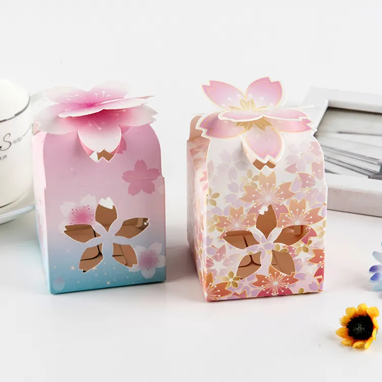 Elegante papel de embalaje de favor de la boda con ventana caja de dulce
