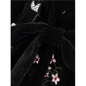 Zarif kadın işlemeli çiçek öz kravat kadife elbise