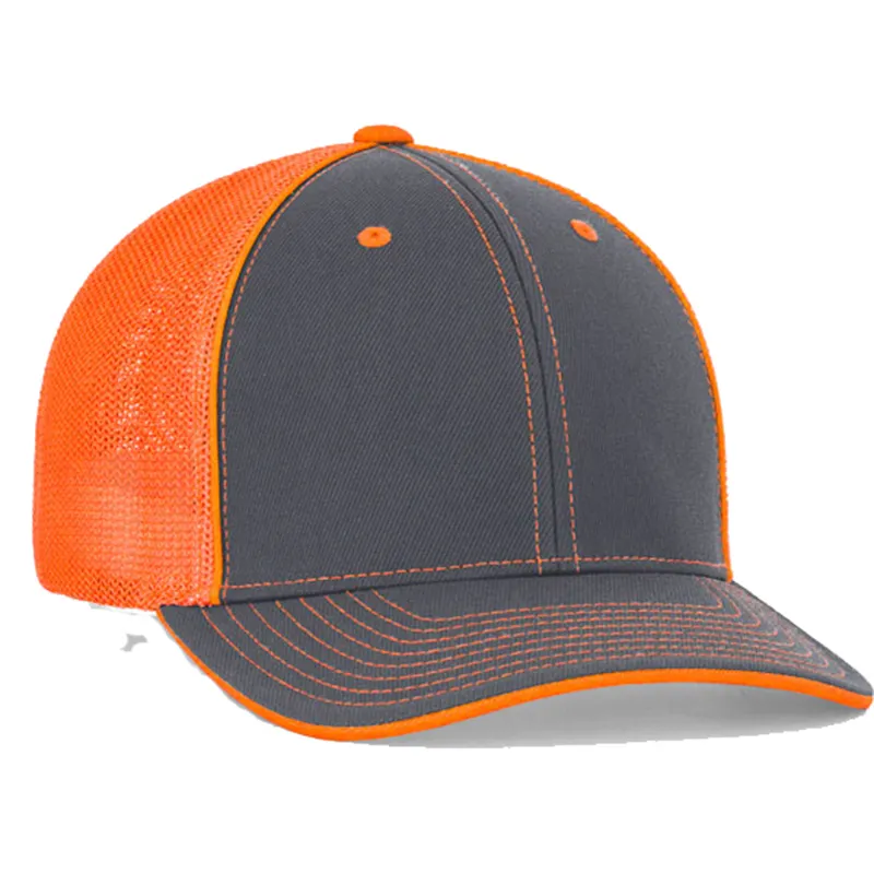 Gorra de béisbol de camionero ajustable de malla de sarga de algodón gris naranja lisa de dos tonos