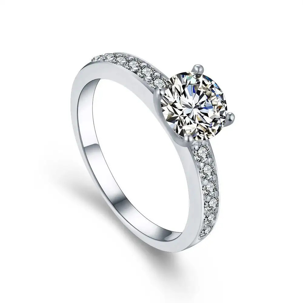 Diamanten Ringen Vergulde Glans Vol Strass Prinses Bezig Huwelijk Bruiloft Fabrikant Aaa Cz 18K Wit Zilver Trendy