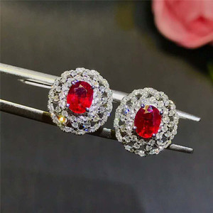 <span class=keywords><strong>Pendientes</strong></span> de Botón de Flor con Diamantes de Oro de 18K de Lujo y Moda, con Piedra Preciosa de Rubí Rojo Natural de 1 Quilate para Mujer, para Fiestas, Bodas o Regalos - Product Image 3