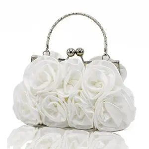 Luxury elegant wristlet red rose flower ladies bridal wedding white clutch purses women