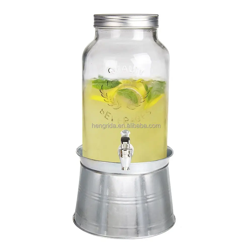 1.5 gallonen Glass Mason Jar Beverage Dispenser With Ice Bucket Stand And Leak-Free Spigot edelstahl kalten brauen bier