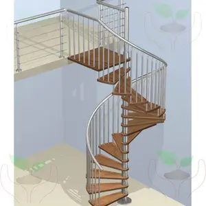 الفولاذ المقاوم للصدأ في الأماكن المغلقة الخشب حلزوني درج أو دوامة الدرج