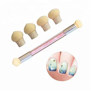 Grosir Glitter Bubuk Gradien Memilih Dotting Pen Brush 6 Sponge Nail Art Alat Dua berakhir Acrylic UV Gel Lukisan pena