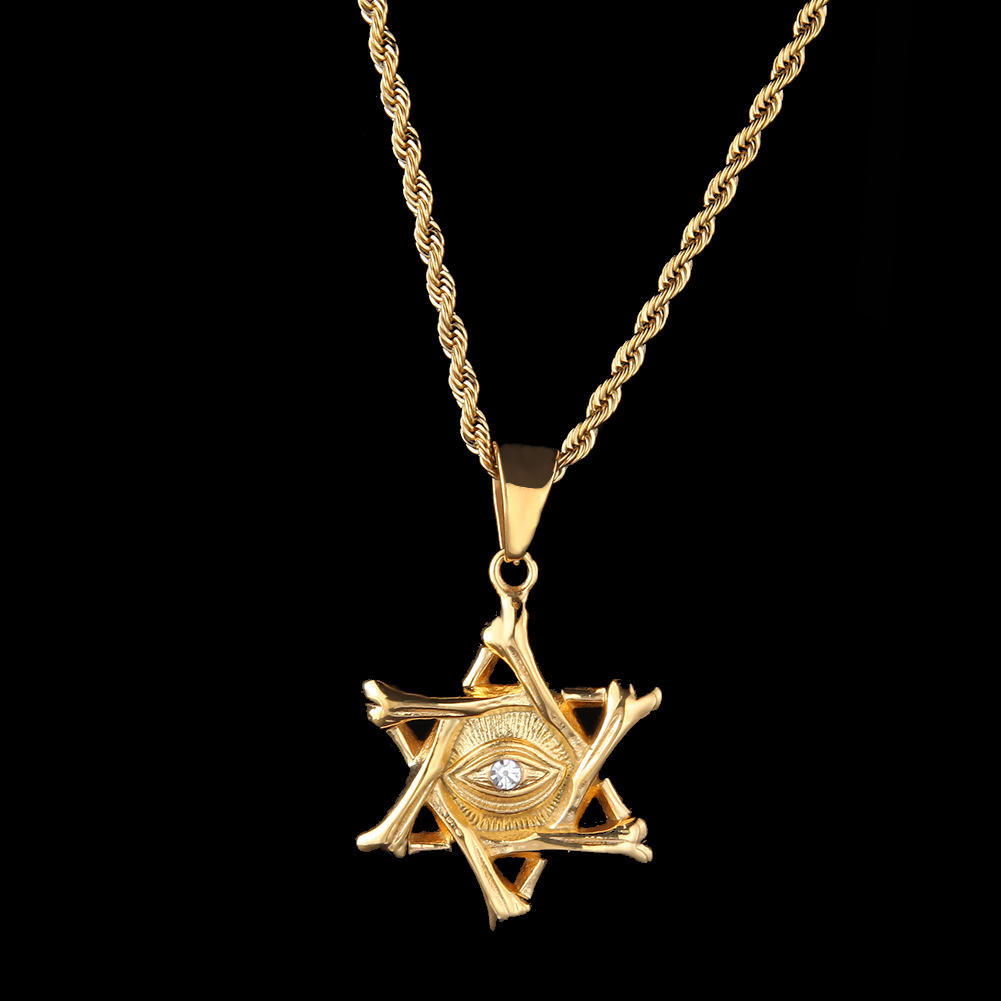 Collana Pietre Uomo Collana Ciondolo Da Uomo Acciaio Inox Tono Argento Stella Di Stella Di David - Foto 4