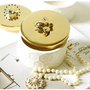 Wholesale <strong>Round</strong> Gold Silkworm Trinket <strong>Box</strong> Ceramic Jewelry <strong>Box</strong> - Product Image 2
