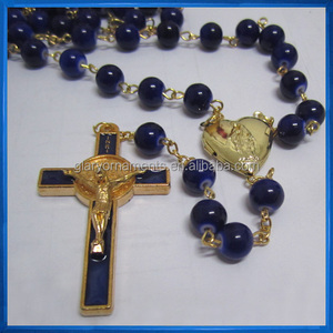 8mm di vetro blu dorato <span class=keywords><strong>rosario</strong></span> con centro medaglione, terco,rozaniec - Product Image 1