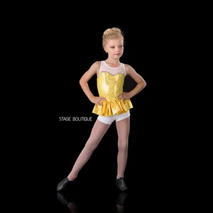 Kız elbise etek sarı dans elbise bale kostümü performans giyim jimnastik leotard sarı
