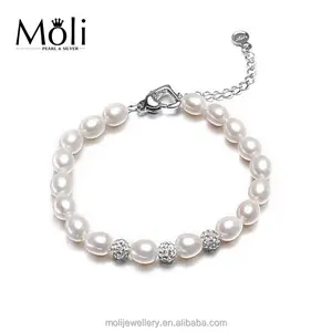 Bedelarmband Parel Sieraden Crystal Pave Bal Armband Drop Shape Natuurlijke Zoetwater Parel Armband Voor Vrouwen