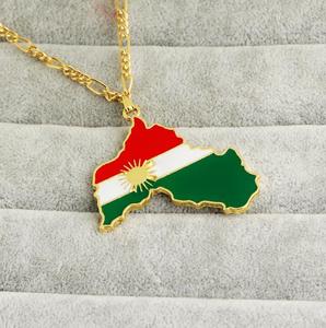 ZJ071 Huilin Kurdistan Oro Collana Del Pendente Dello Smalto Bandiera Regione Mappa Curdo Grande Catena di Gioielli - Product Image 3