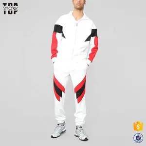 China supplier OEM custom slim fit white track full zip tracksuit with color block design
