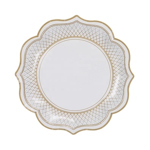 Assiettes de fête jetables en papier Floral à rayures <span class=keywords><strong>Vintage</strong></span> de 12 pouces, 400g/m2 - Product Image 1
