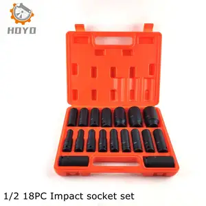 18pcs Deep Impact Professional Socket Set Tool Set black finished laser logo 1/2 drive impact deep socket set