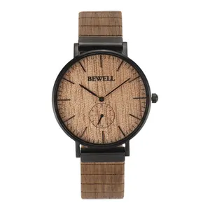 New design hot sale stainless steel watch for men and women with leather wood strap wristwatch