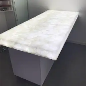 Home decorative translucent dining table top, back lit crystal white quartz bar top