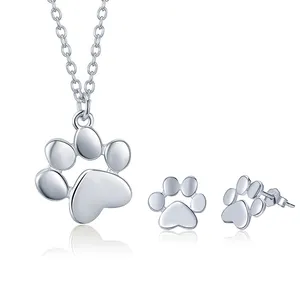 GT02-AB Simple 925 Sterling Silver Animal Cat Paw dog's paw Necklace earring jewelry set