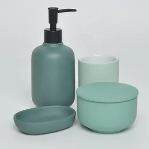 Bathroom Set Ceramic Modern Complete 4 Pcs Porcelain Matte Green Color Ceramic Bathroom Accesory Set